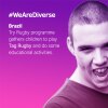 Banner WeAreDiverse Brazil Happy young man participant of Try Rugby 